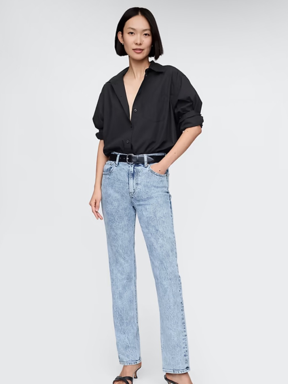 GAP High Rise Vintage Slim Jeans in Light Blue Acid Wash